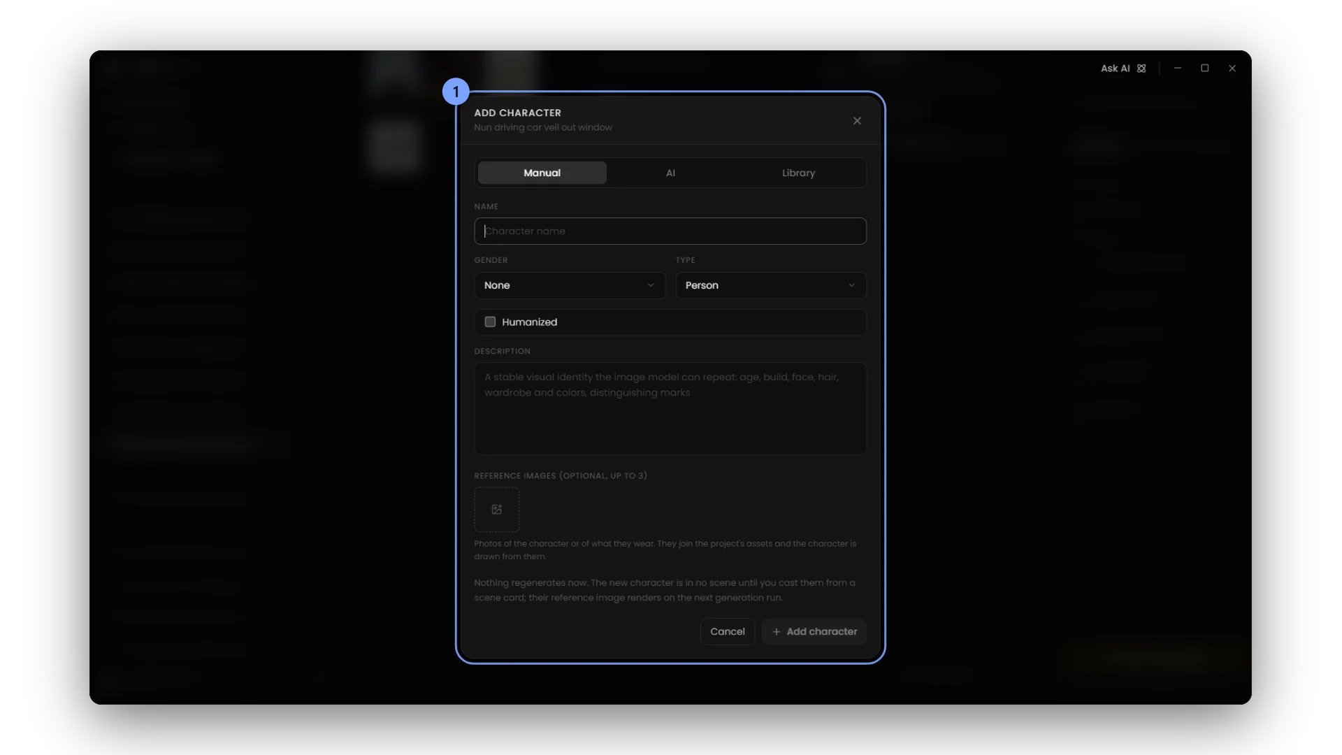 The Manual, AI and Library tabs.