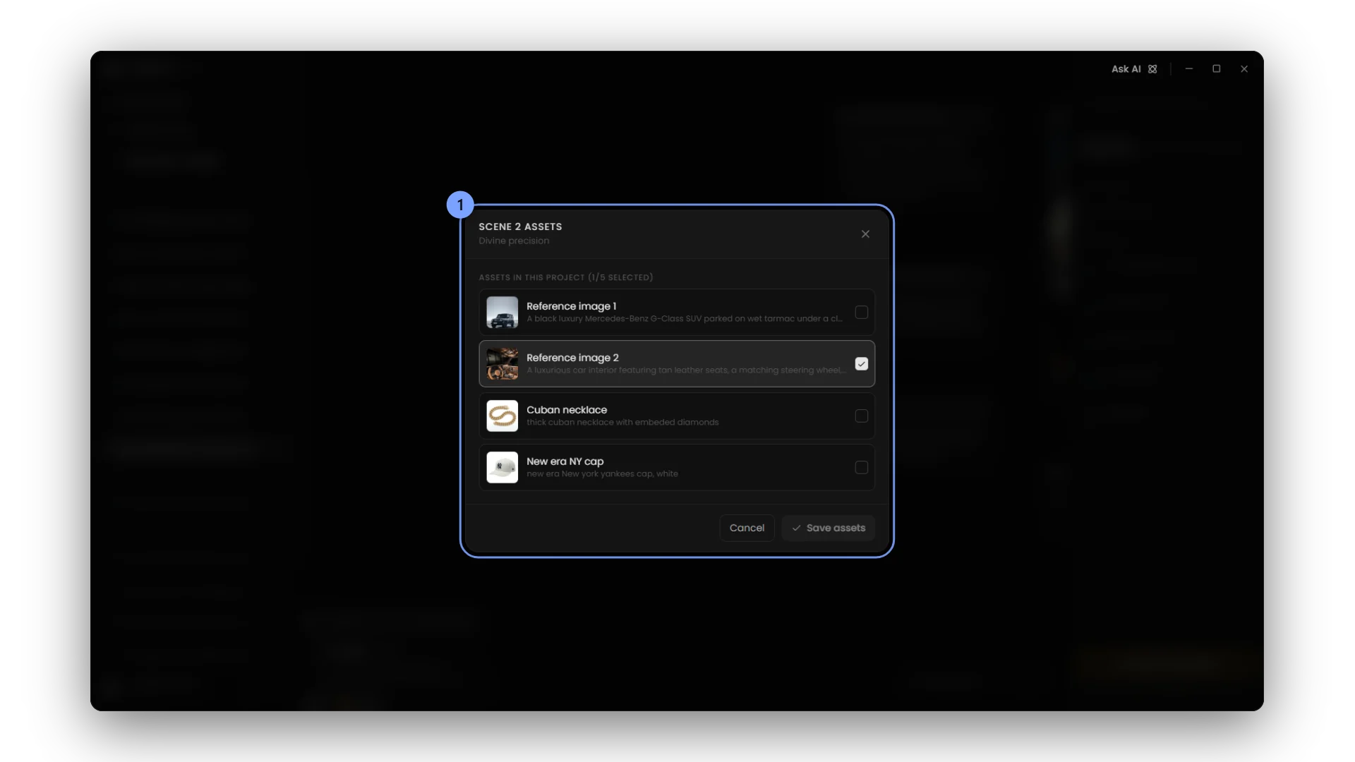 Pick the project assets a scene shows.