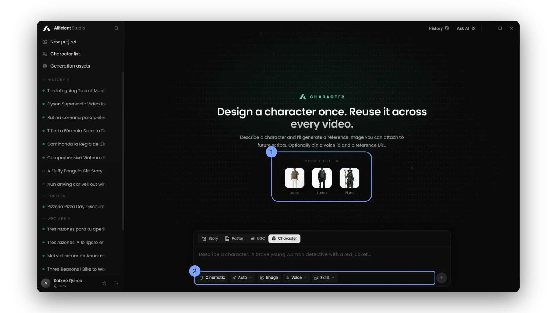 Design a character once, with your cast shown under the hero.