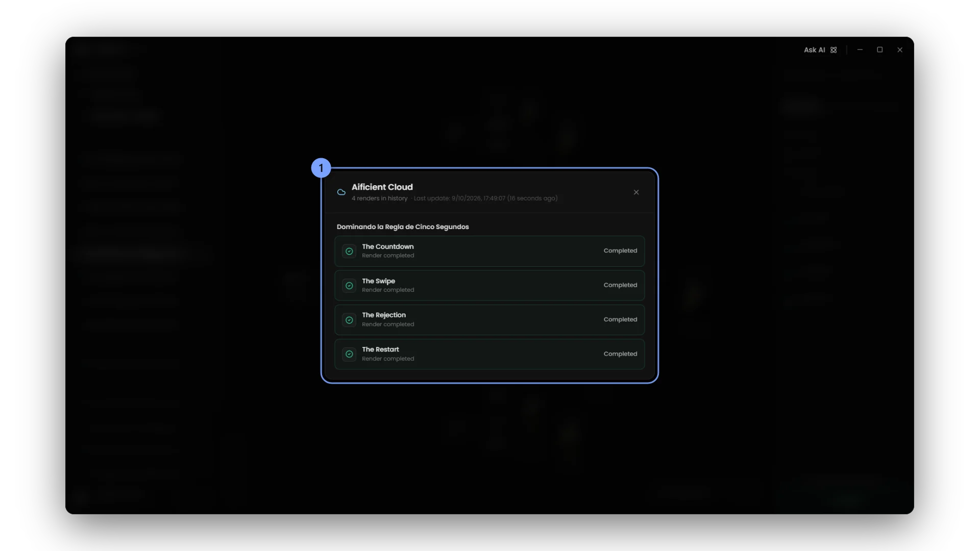 Queued, running and finished cloud jobs, with progress.