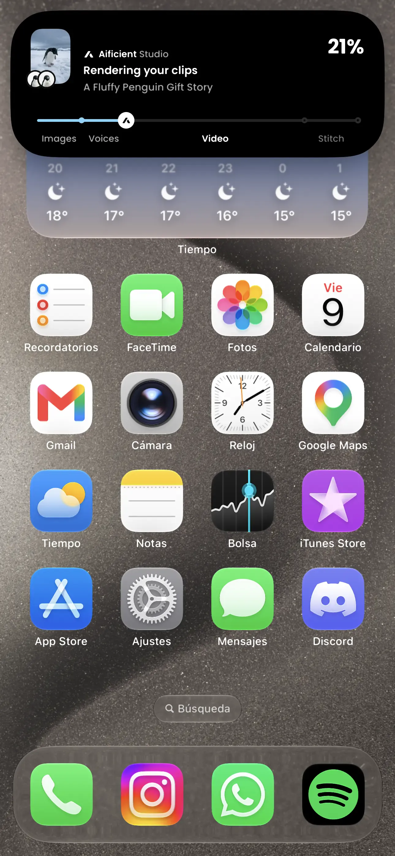The same render expanded from the Dynamic Island over the iPhone Home Screen.