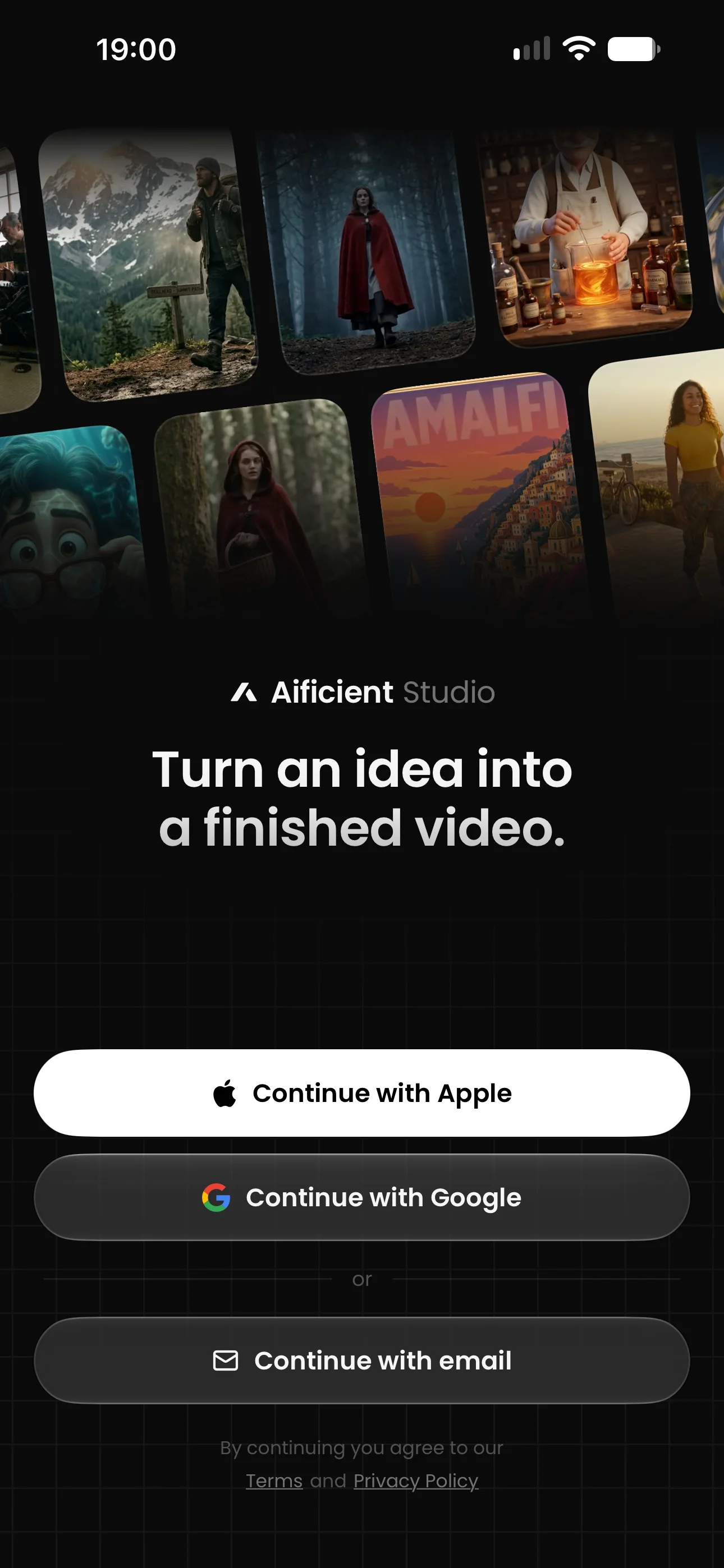 Continue with Apple, Google, or an email code.