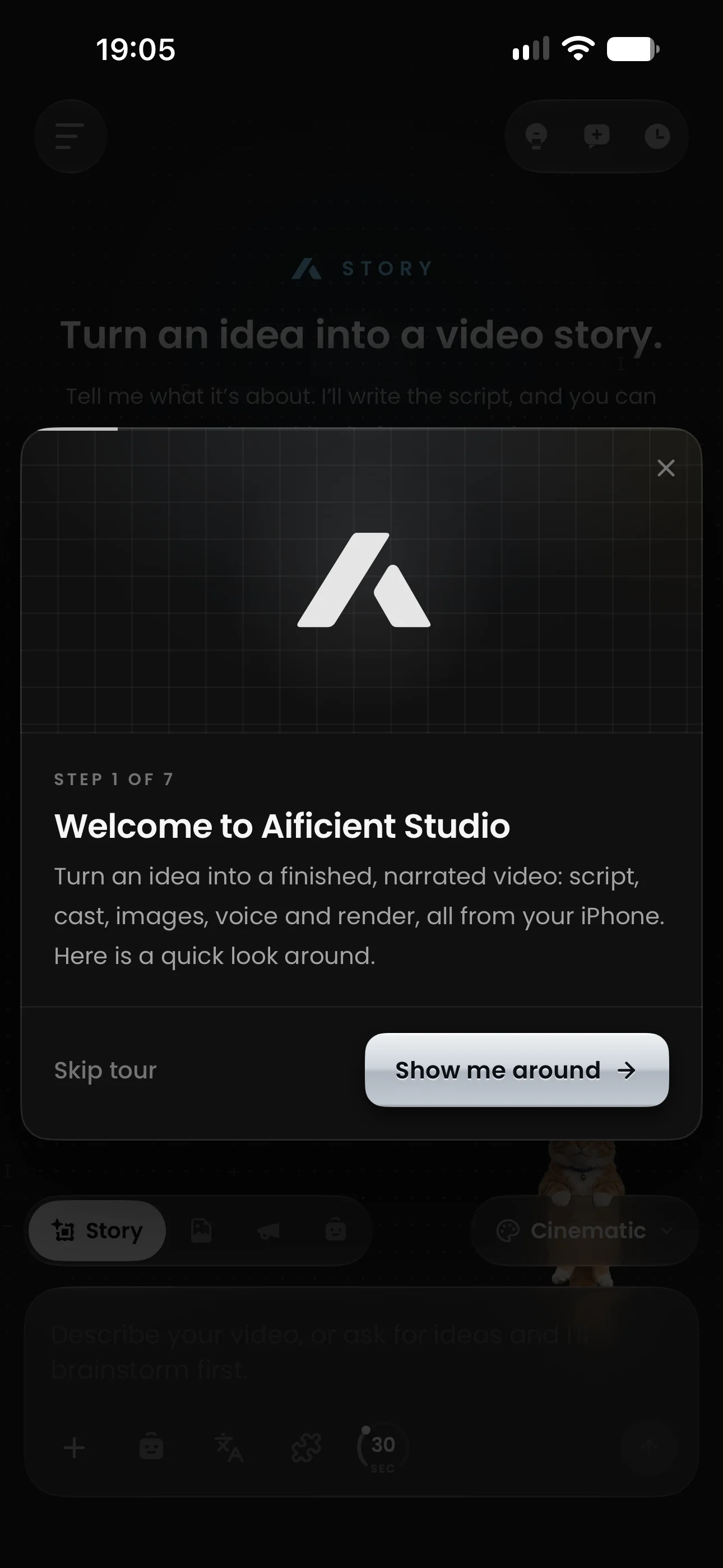 The first step of the seven-step tour.