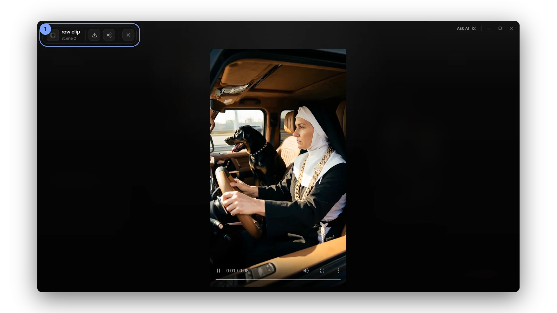 One bar at the top-left with Download, Share and Close.