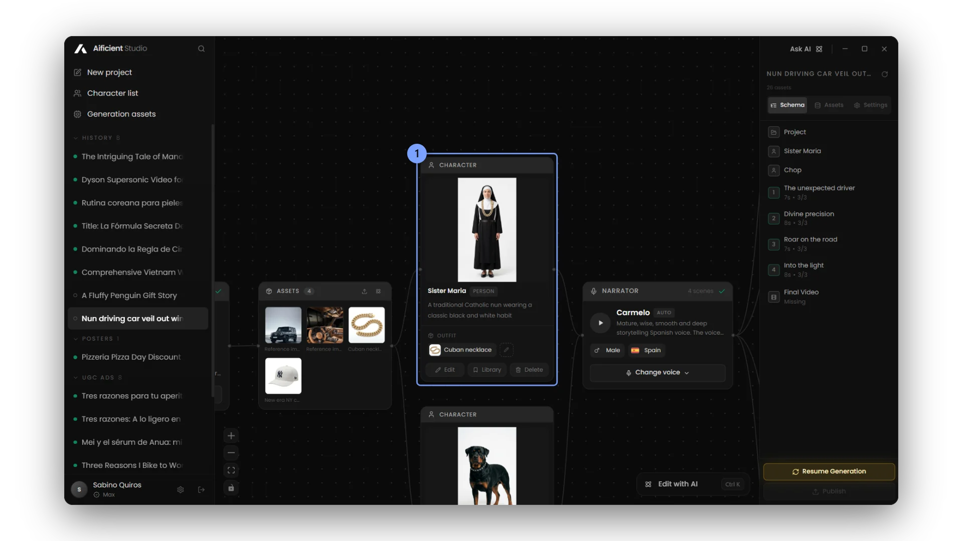 Reference image, badges, outfit, and the Edit and Library actions.