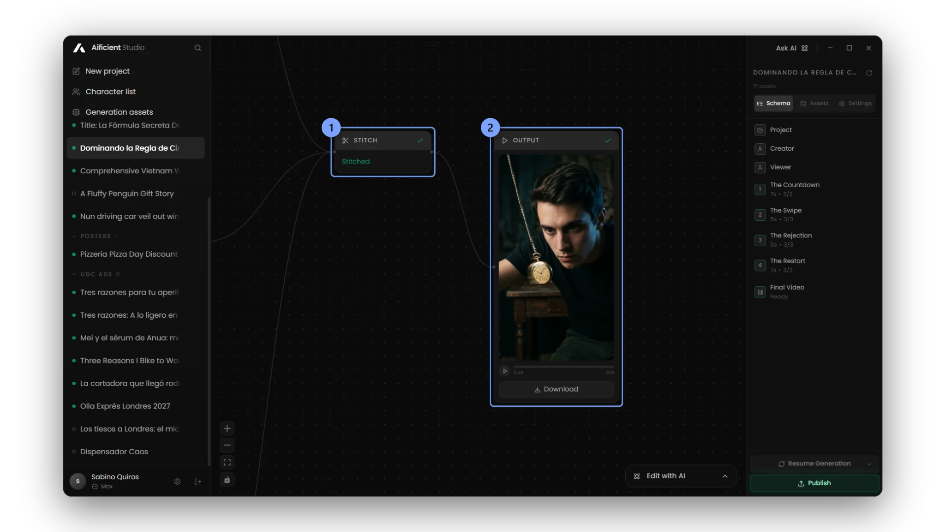 The stitch joining every clip, and the final video.