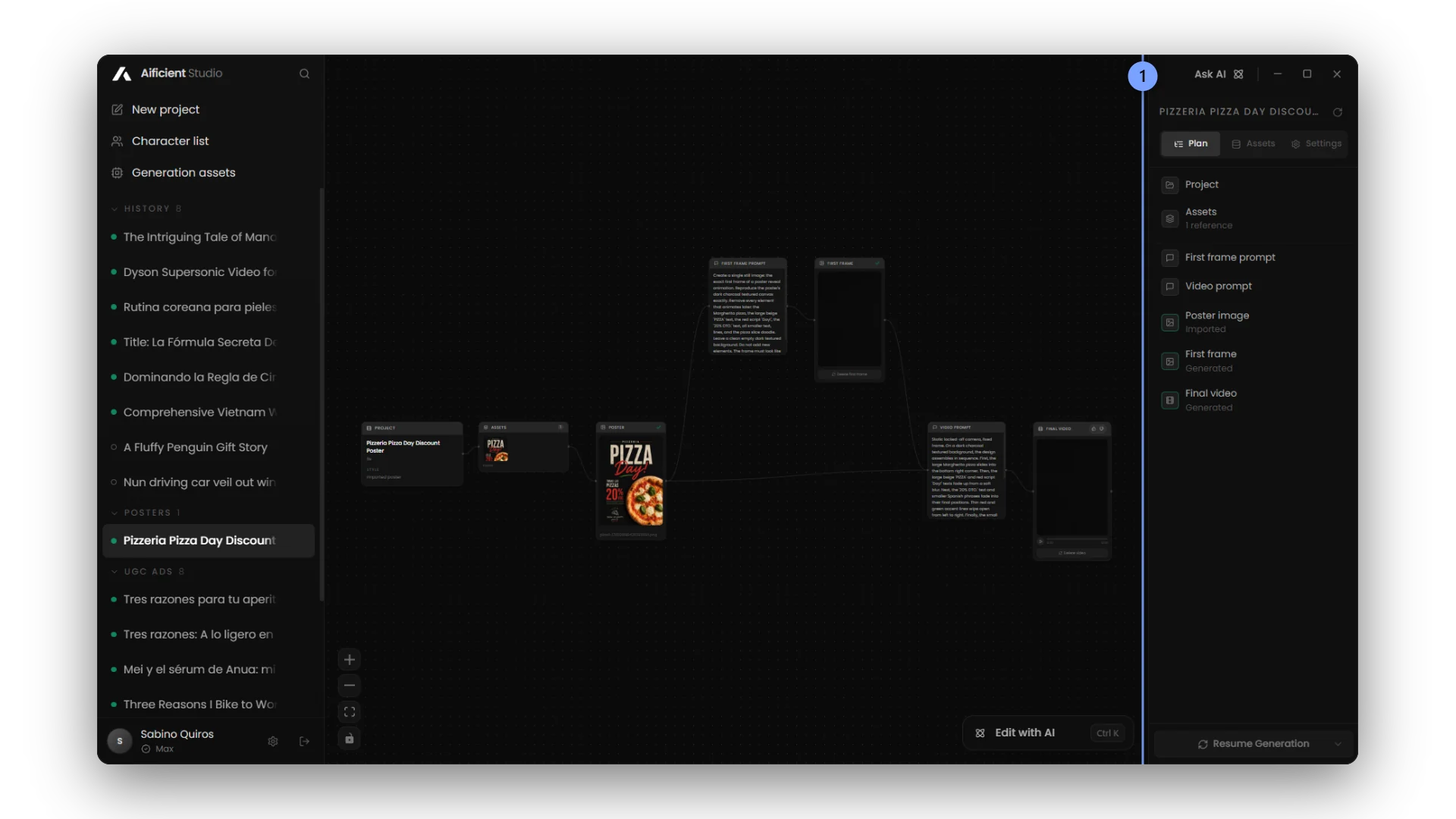 The Plan outline with the status of each generated item.