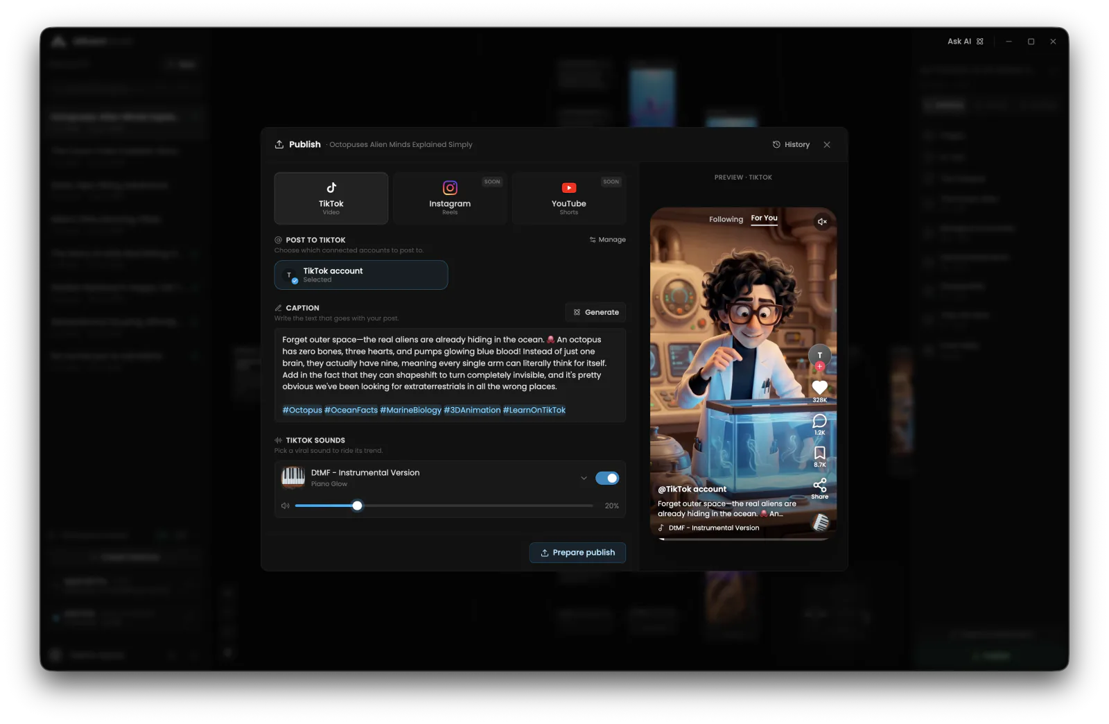 compose, review, cover, scheduling, and upload progress