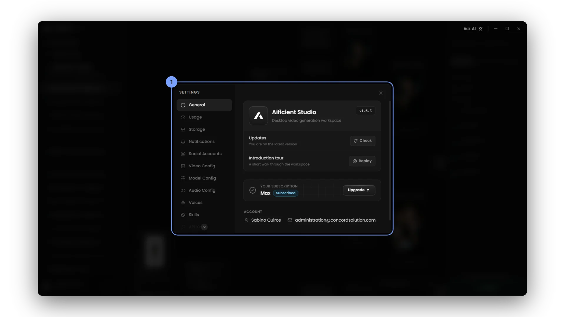 Version and updates, the tour, your subscription and account.