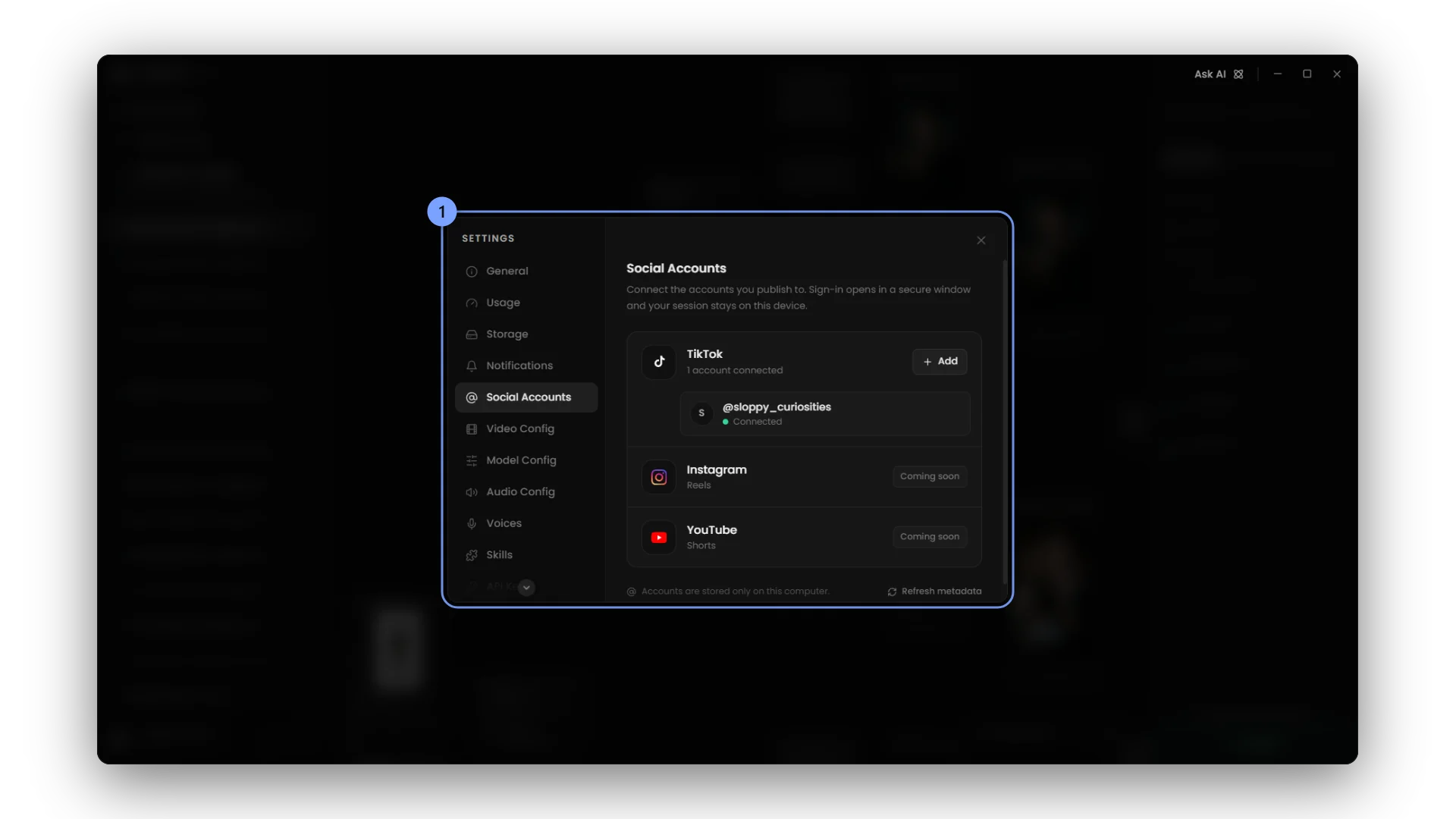 The accounts the Publish dialog posts to.