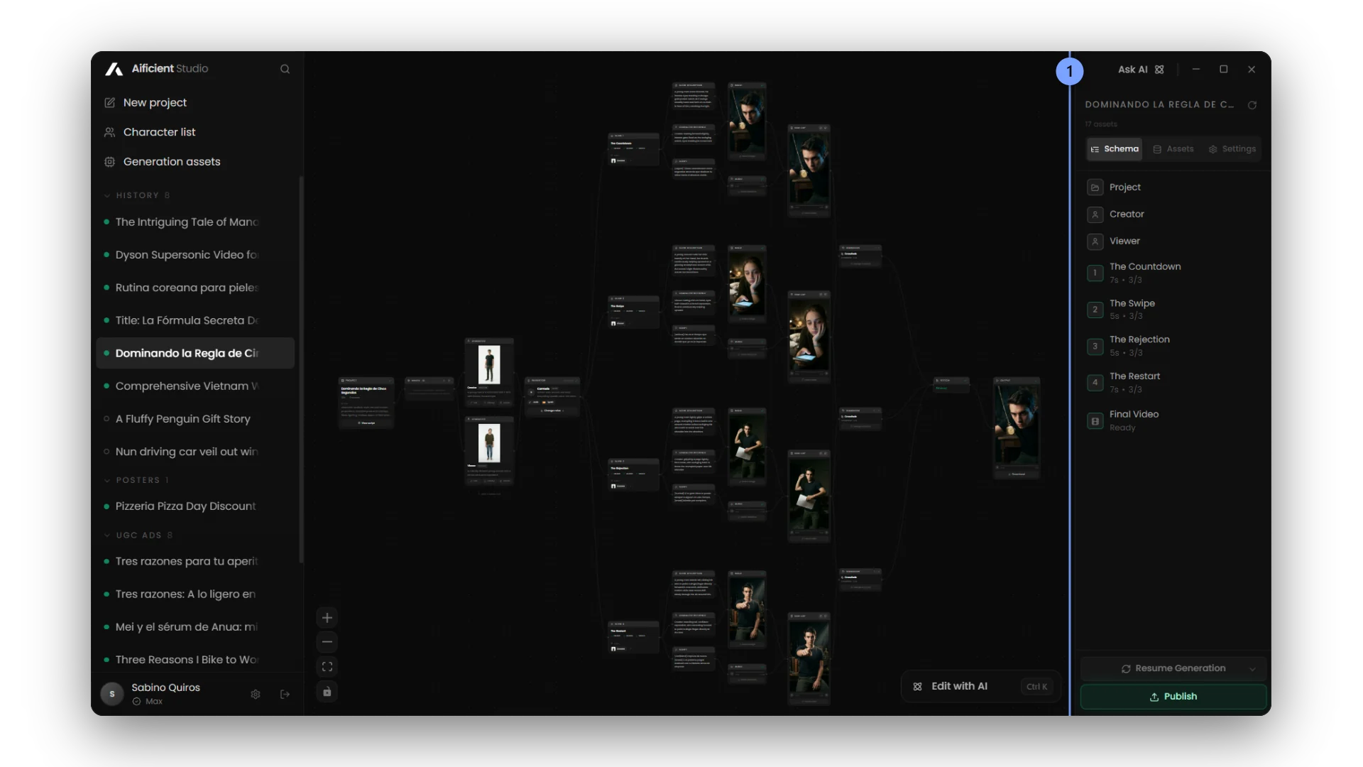 The project outline; click a row to centre the canvas on it.