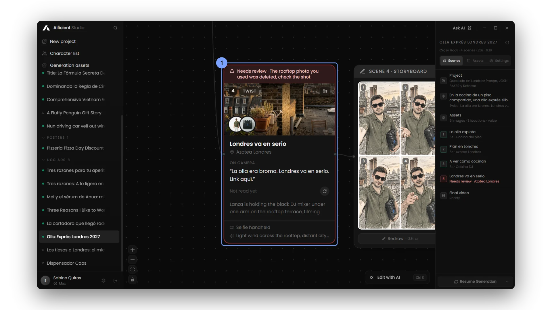 A scene flagged in red after an asset it used was deleted.