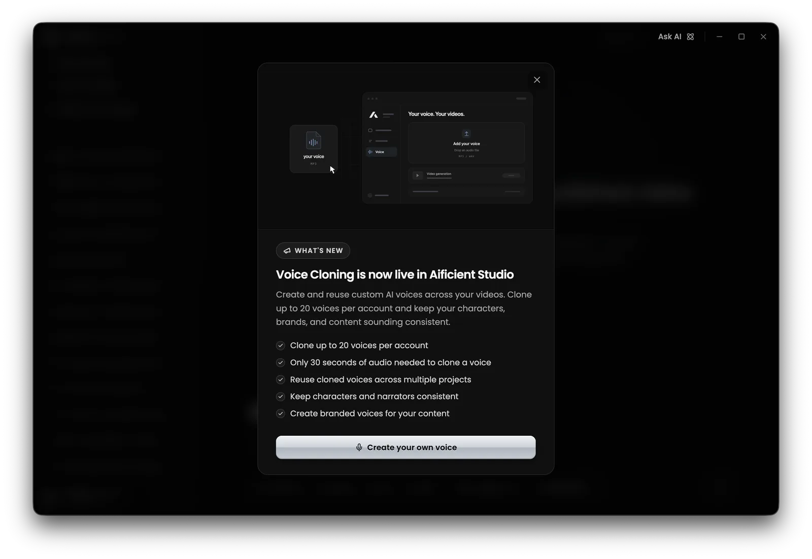 the what's-new card shown once per account when a feature ships