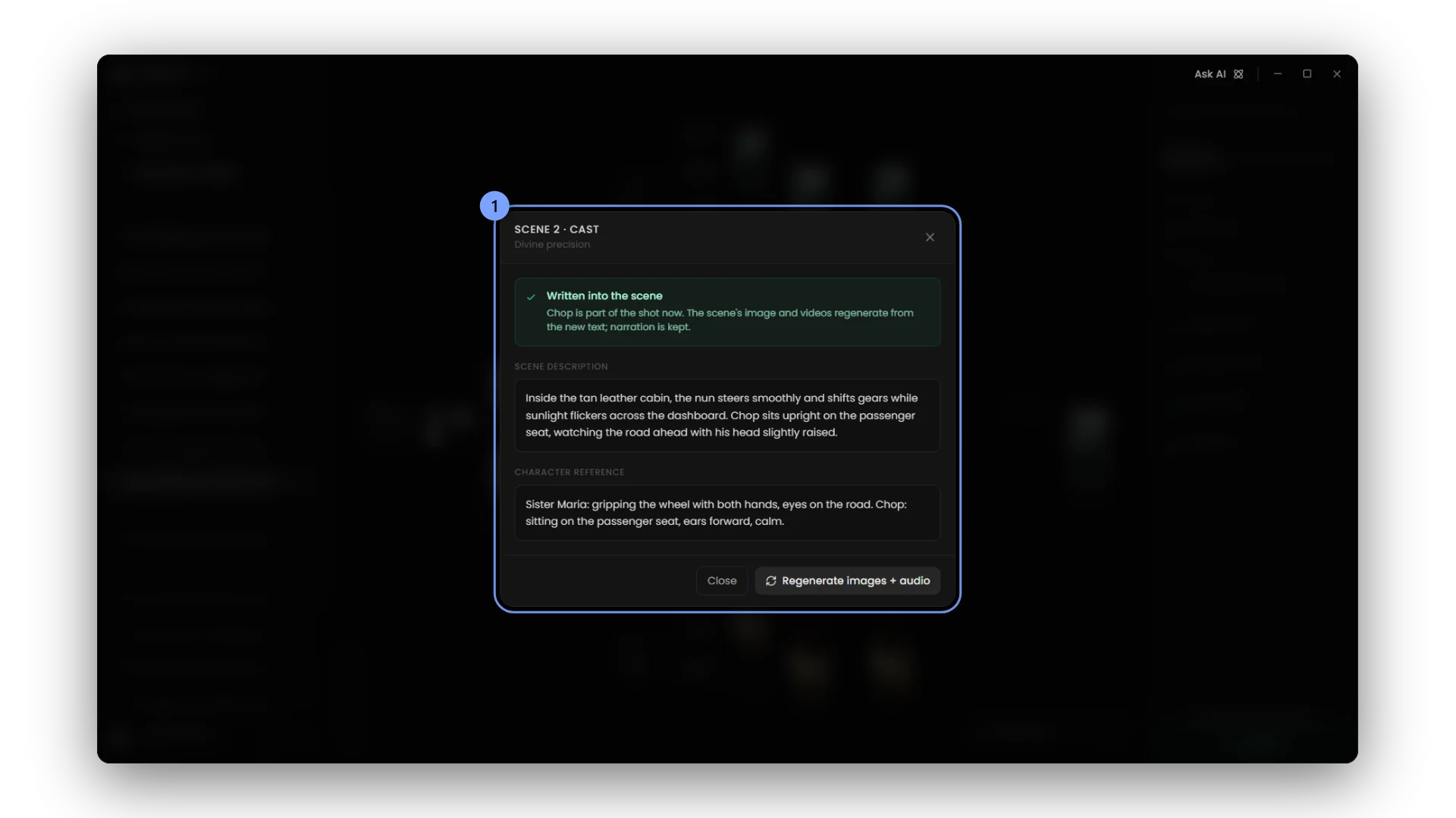 The rewritten description and character reference after a write-in.